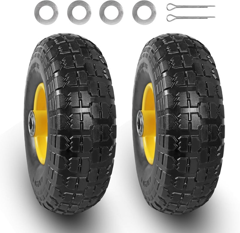 BIG RED (عبوة من 2) إطارات وعجلات مطاطية صلبة 10 بوصة، 4.10/3.50-4" خالية من الهواء بدون أنبوب مع محامل ثقب محور 5/8"، محور مائل 2.17"، للشاحنة، عربة اليد، عربة الخدمة، دوللي، حديقة - Image 1